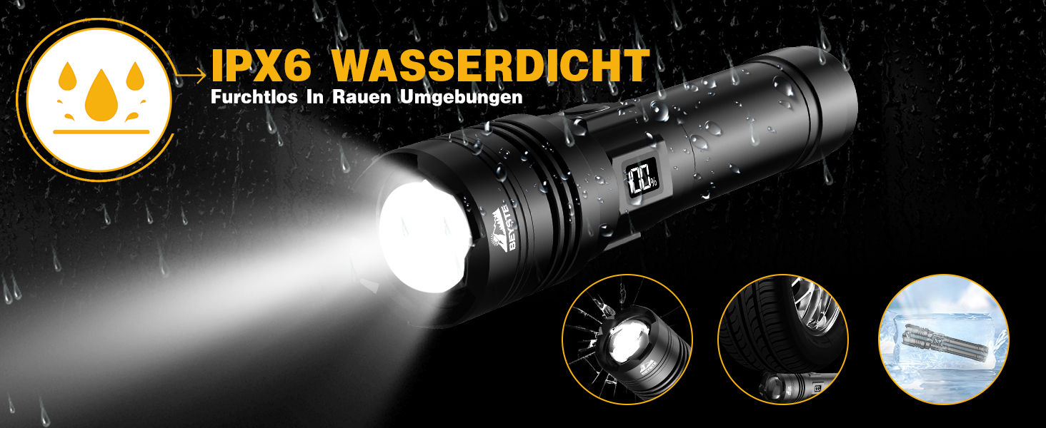 Ліхтар LED BEYSTE 1000000 Люмен, Тактичний ліхтар USB, Водостійкий, Чорний