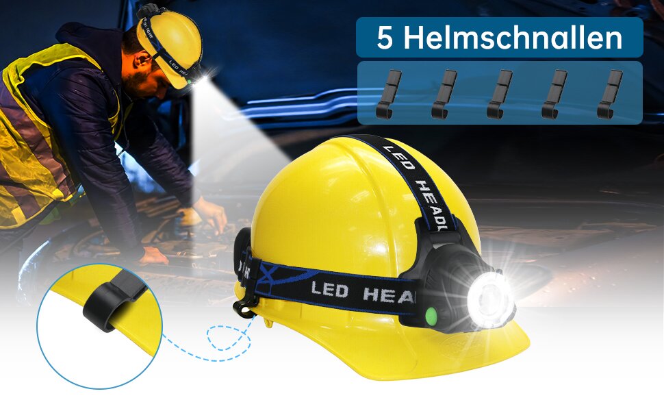 Фронтальний ліхтар Flintronic LED з USB зарядкою, COB, одиночний, IP64, Zoom, 3 режими, 90° обертання, 800 люмен для бігу/велосипеда/рибалки/кемпінгу (2 x 18650 батарея, синій, 3 режими, 1200LM)