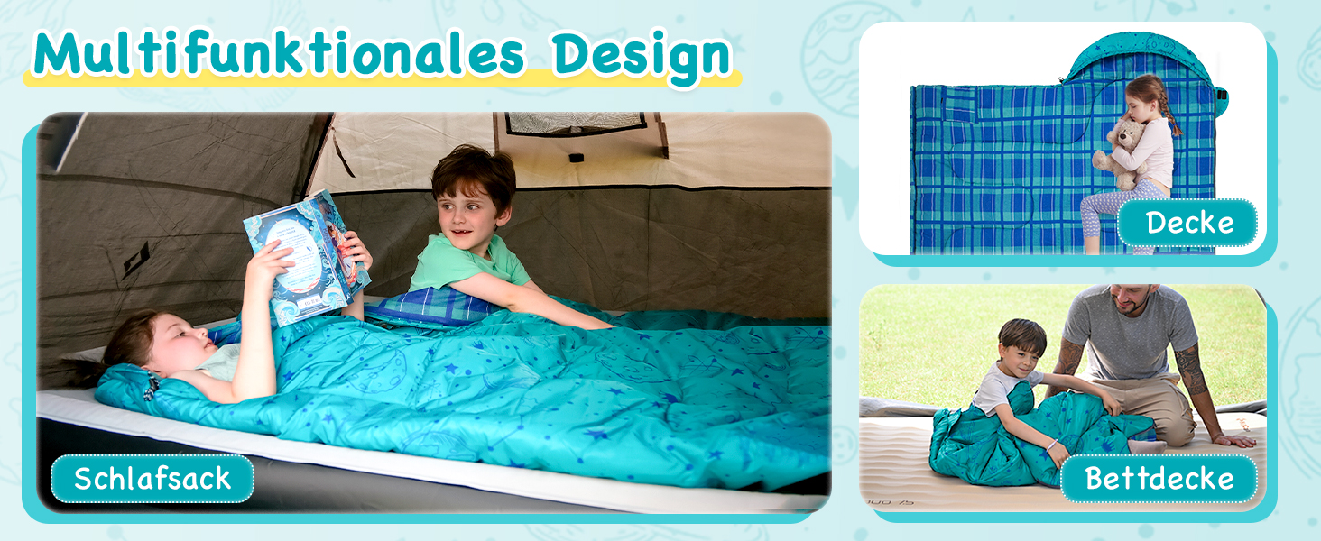 Сплячий мішок KingCamp для дітей, фланелевий, легкий, водонепроникний, компактний, зимовий, 4 сезони, для кемпінгу, підходить для дітей до 140 см, комфортна температура: 7°C (Блакитний L)