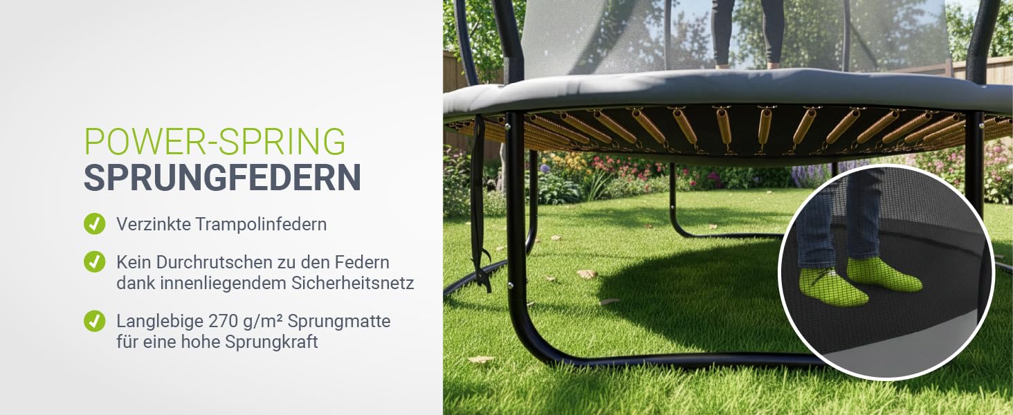 Трамплін Juskys SkyBounce Ø 228/305/366 см для саду з сіткою безпеки та драбиною