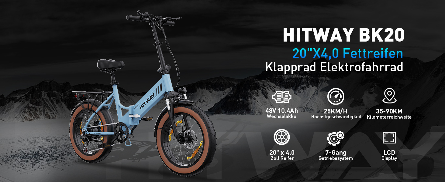 Електровелосипед HITWAY 20 4.0 Fat Tire, складаний, 48V 10.4Ah, 7 швидкостей