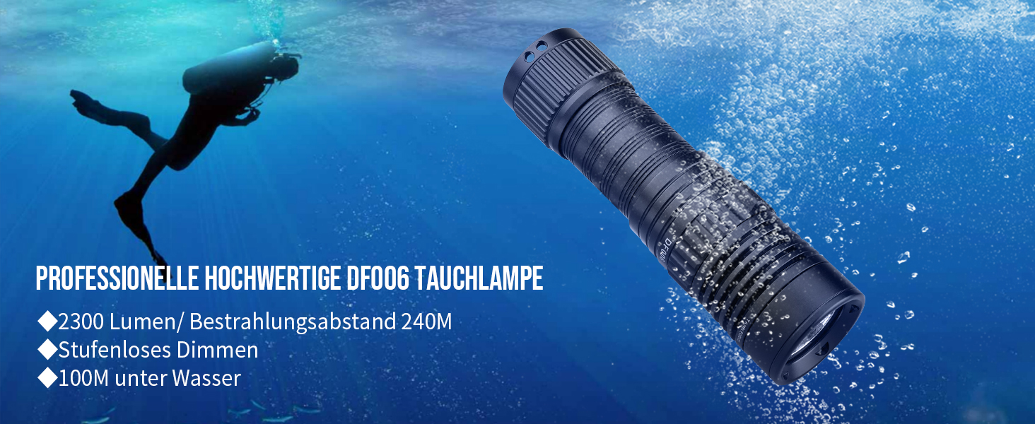 Ліхтар під водою Trustfire DF006, 2300 люмен, 100 метрів глибини, 3 режими, перезаряджається, з петлею, чорний