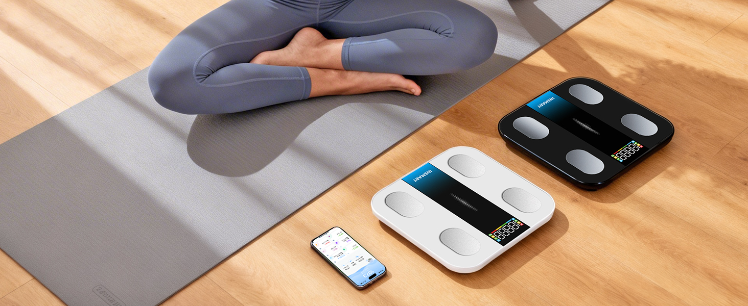 Ваги підлогові Insmart з Bluetooth, аналізатор складу тіла (16 параметрів): вага, BMI, жир, м'язи, вода, чорні