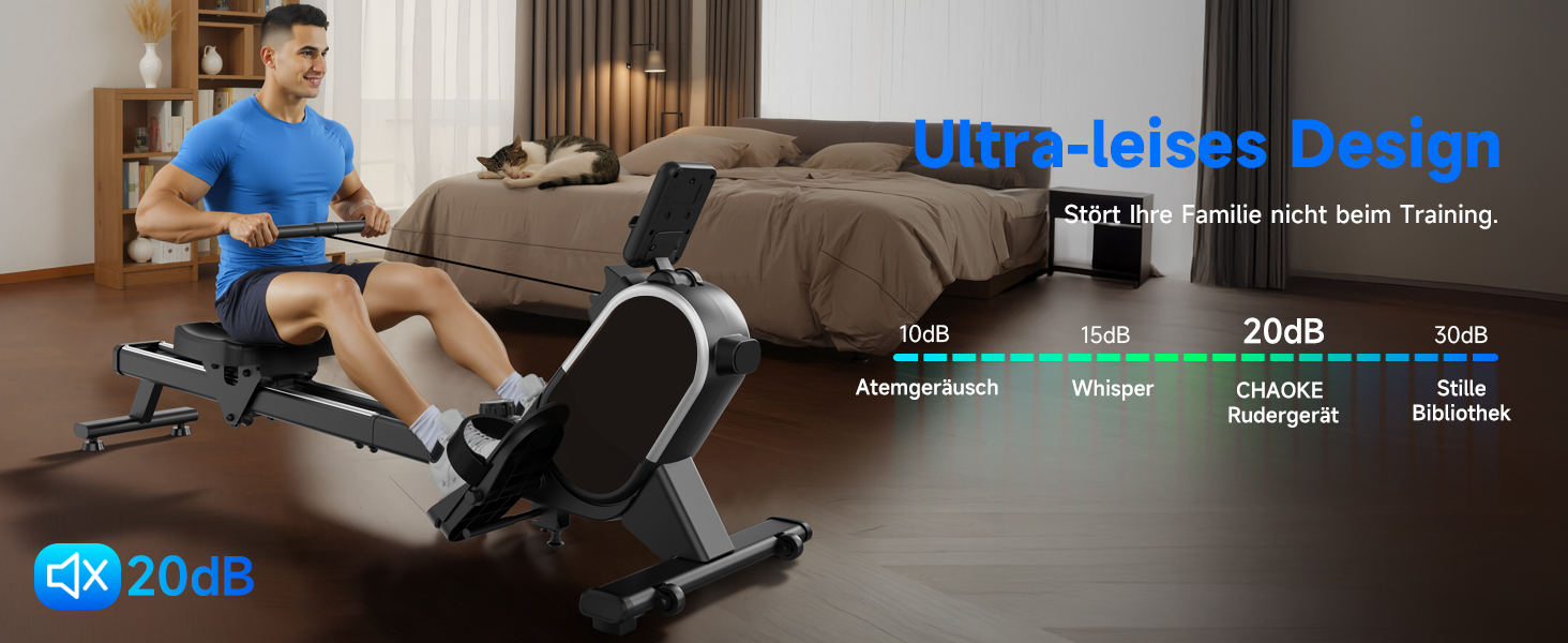 Гребний тренажер CHAOKE для дому, тихий магнітний, з App, 16 рівнів опору, стабільний, до 160 кг, чорний