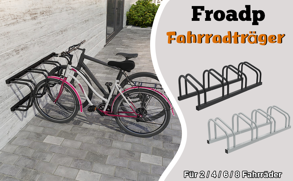 Підставка для велосипедів Froadp на 4 велосипеда, для шини 30-65 мм, гальванізована сталь, монтаж на підлозі та стіні, чорний колір