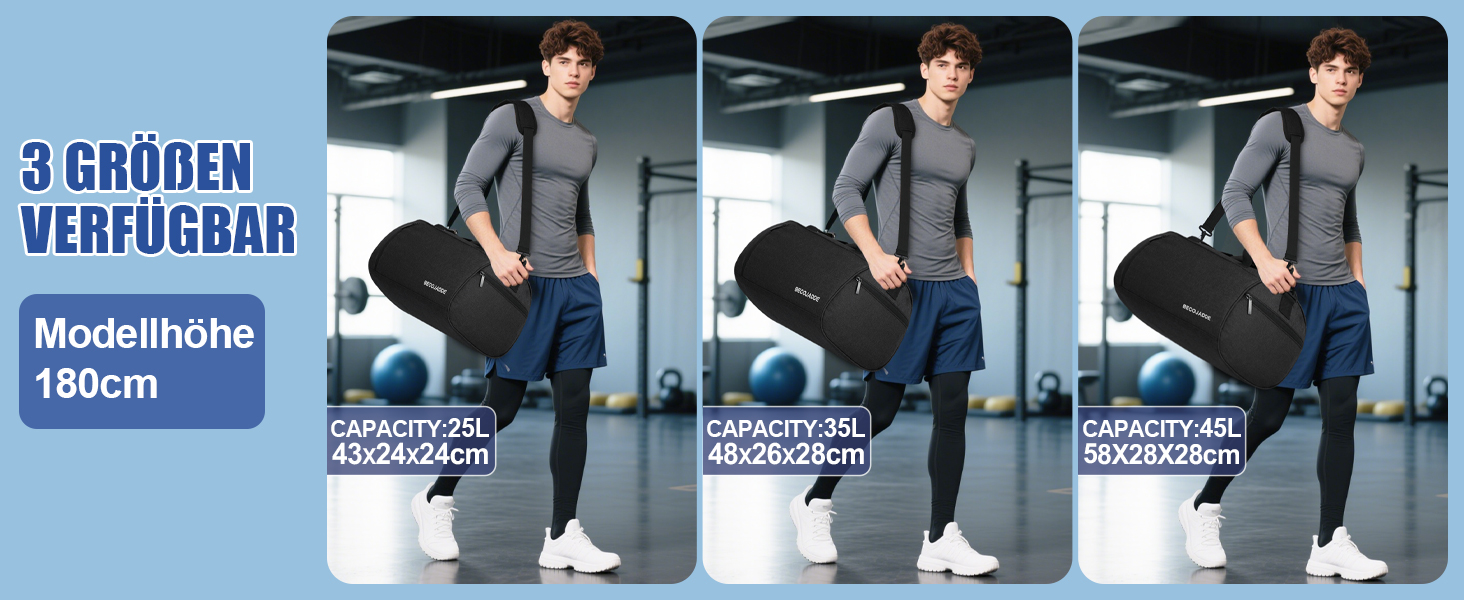 Спортивна сумка-дуфел для чоловіків та жінок з відділенням для взуття та мокрих речей, водонепроникна ручна поклажа (35L, сірий)