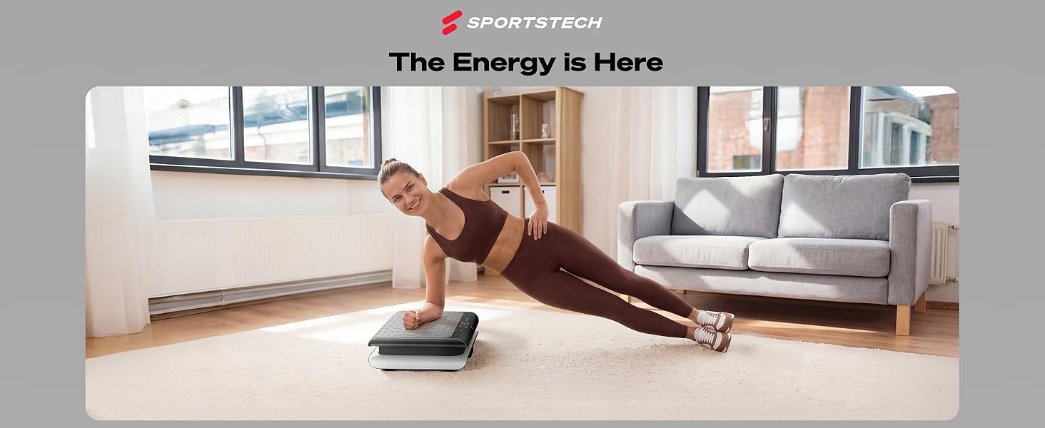 Віброплатформа Sportstech sVibe Lite для дому: схуднення, спалювання жиру, зміцнення м'язів | 99 рівнів інтенсивності, Bluetooth-пульт, до 120 кг | Біла