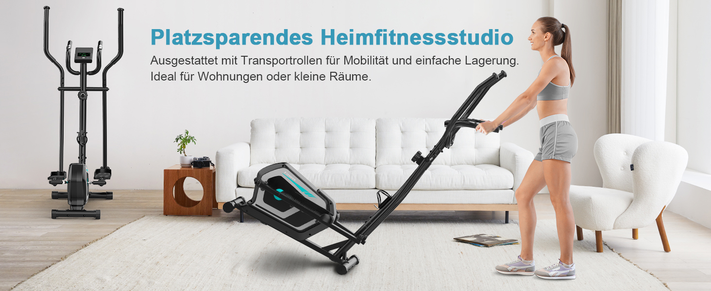 Еліптичний тренажер Crosstrainer 3-в-1 з LCD-монітором та Bluetooth, 16 рівнів опору, 6 кг маховик, до 130 кг, чорний
