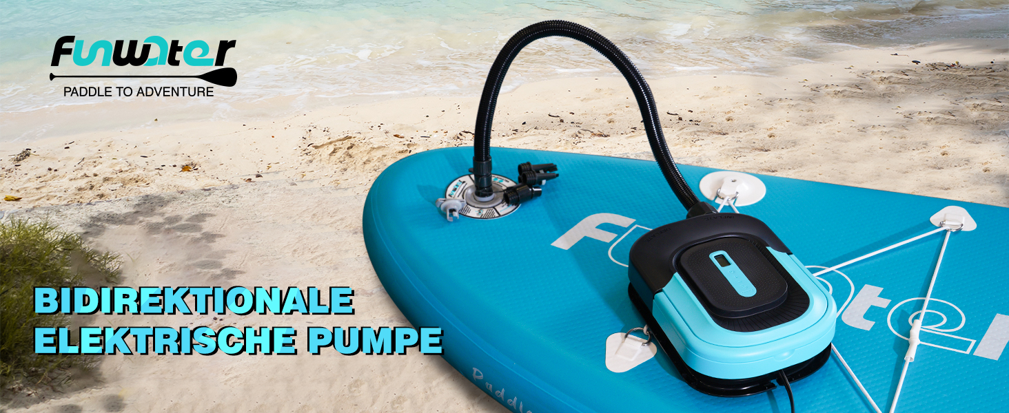 Електричний насос FunWater для SUP, надувних човнів, басейнів та наметів. 20 PSI, 12V DC, 6 насадок, блакитний