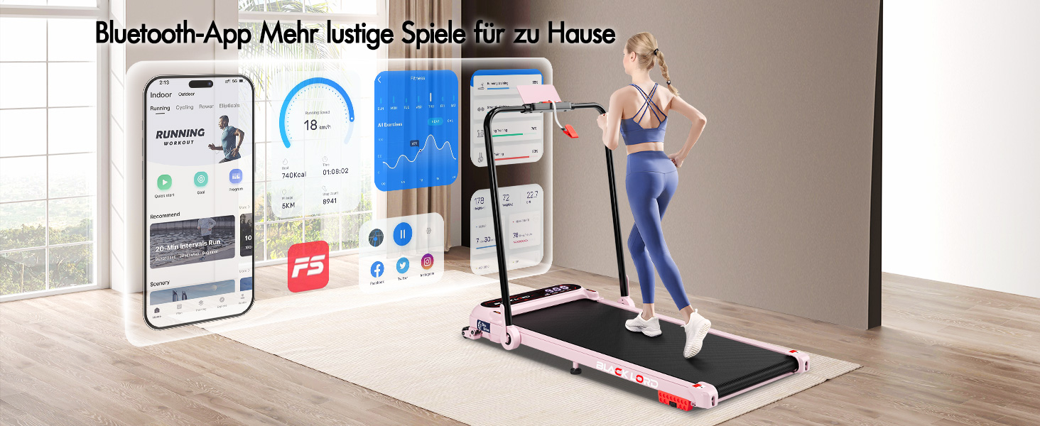 Біговий доріжка BLACK LORD X7, Walking Pad під стіл, 3.0PS, до 130кг, Bluetooth, 3 рівня нахилу, рожевий