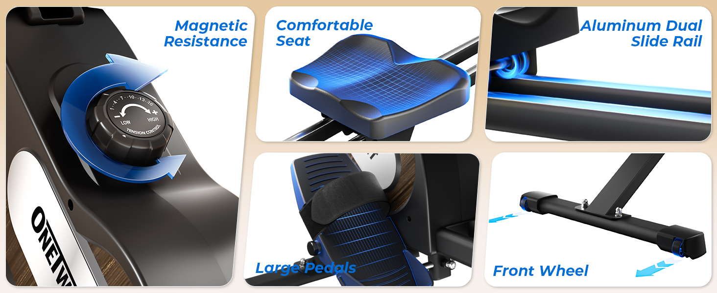 ONETWOFIT: Велоергометр для дому, складаний Pro, степер, тренажер, крос-тренажер, 16 рівнів опору, максимальне навантаження 160 кг, сумісний з додатком, чорний
