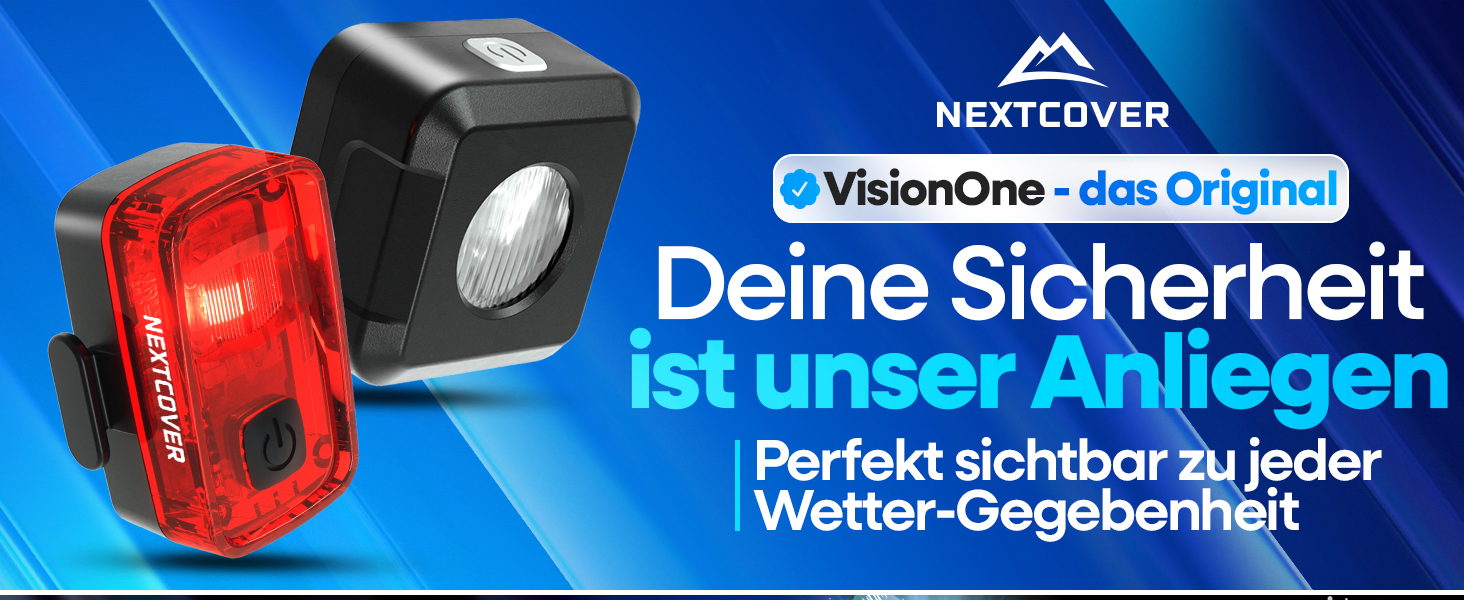 NEXTCOVER® Велосипедні ліхтарі: комплект з LED [VisionOne] USB-C, водонепроникні, схвалені StVZO, передній та задній ліхтарі, акумуляторний, велосипедне освітлення