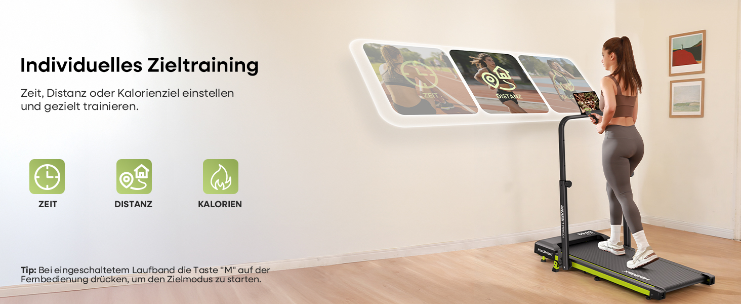 Бігова доріжка Walking Pad з нахилом 10%, 3.0 к.с., складна, для дому з магнітним пультом, LED-дисплеєм, висувними поручнями, 12 програм HIIT, до 136 кг, зелена