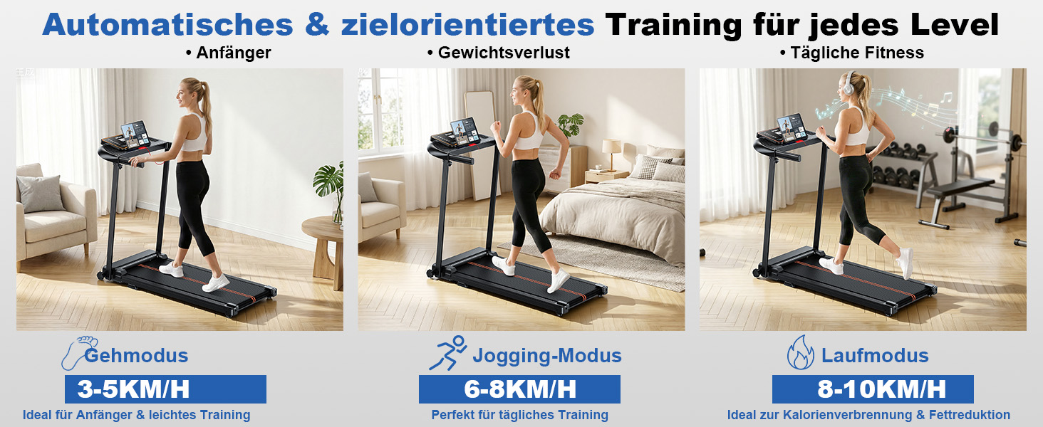 Складана електрична бігова доріжка для дому та офісу Laufband, Walking Pad для ходьби під столом, швидкість до 10 км/год, компактна та безшумна