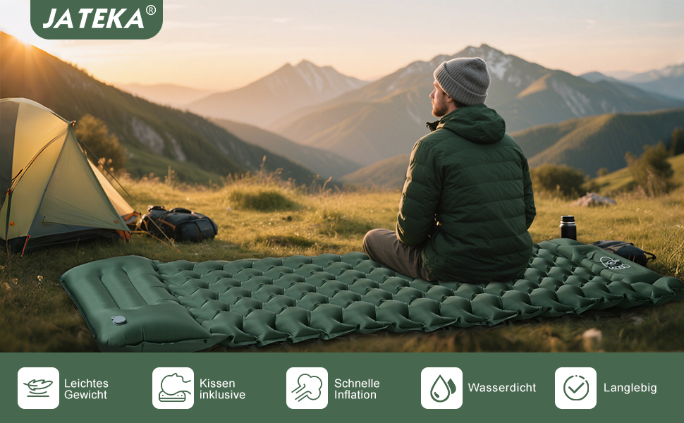 Isomatte JATEKA самонадувна, Ultralight, з подушкою та насосом для кемпінгу, рюкзака, подорожей, походу, намету. Легка спальна матрац для одного