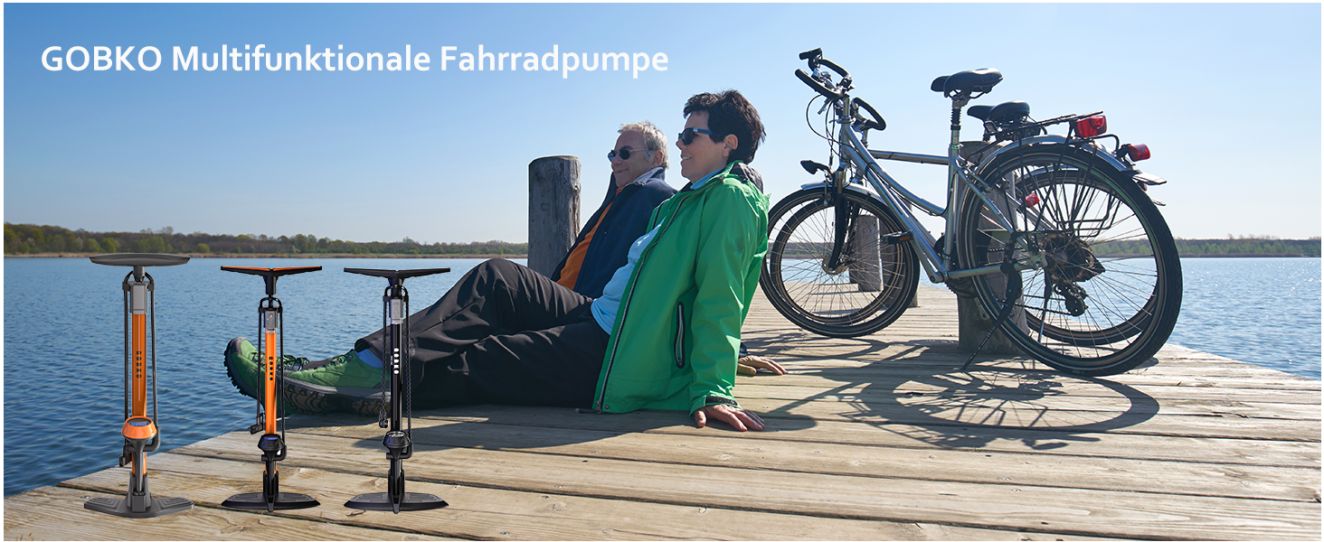 Насос для велосипеда GOBKO з манометром, 160 PSI, 11 Bar, для шосе, MTB, спортивних м'ячів, помаранчевий