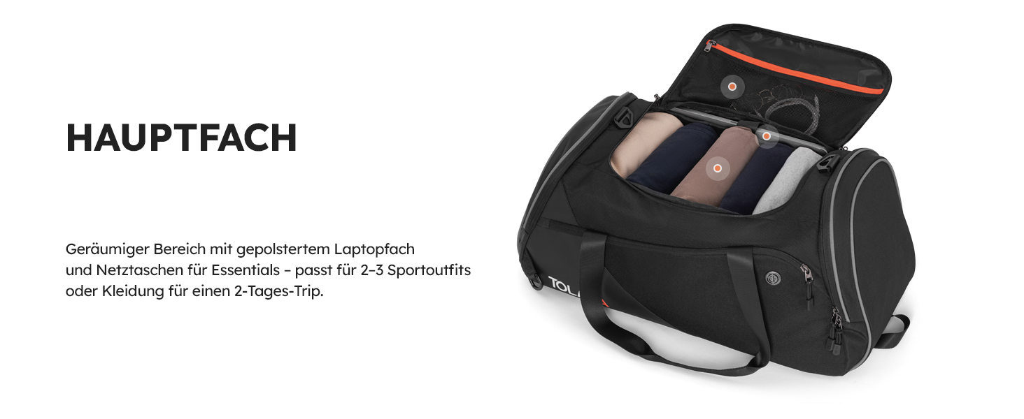 Спортивна сумка Tolaccea з відділенням для взуття та мокрого одягу, 47L, чорна. Ідеальна для фітнесу, тренувань, басейну та подорожей