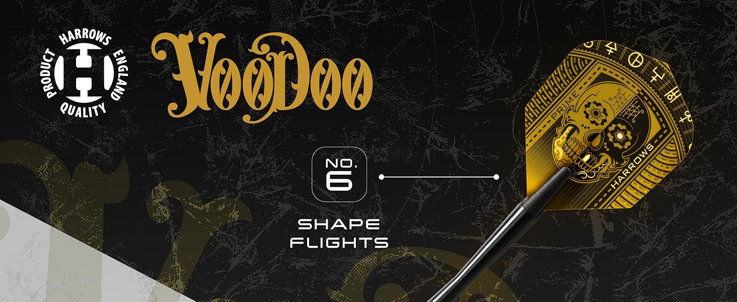 Дарти Harrows Voodoo 25 г з латунною сталевою голкою, з шафтами Speedline, польотами Marathon Gold та кейсом для подорожей