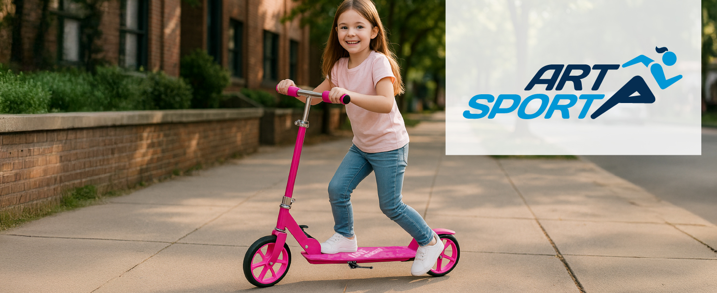 Самокат ArtSport Cityroller Big Wheel 205мм, рожевий - дитячий самокат від 3 років, до 100 кг, складаний, з регульованою висотою