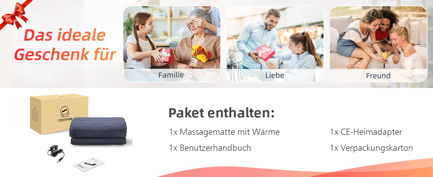 Масажний килимок Comfier з підігрівом, 10 вібраційних моторів та 4 нагрівальними подушками, електричний масажер для тіла, шиї, плечей та спини