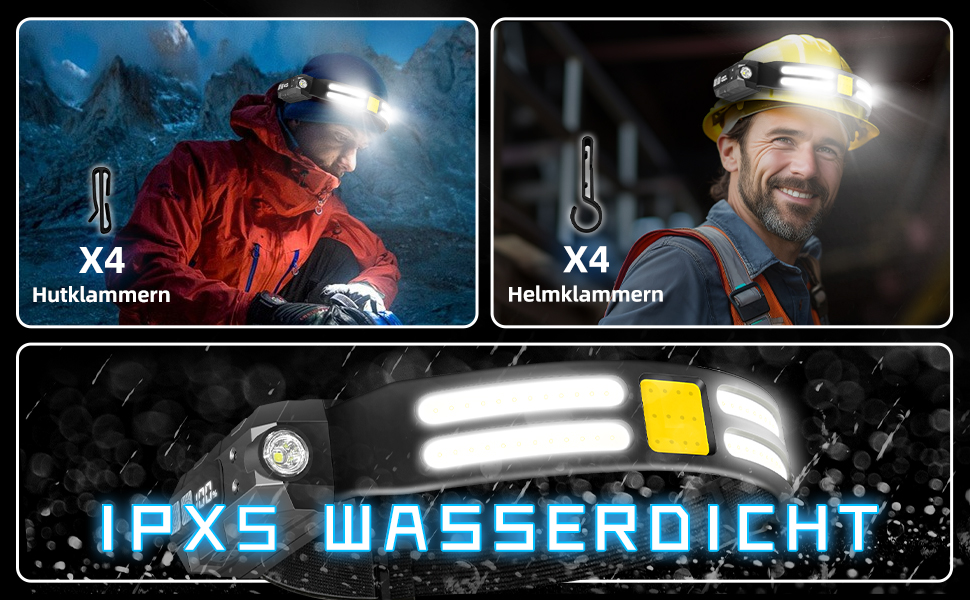 Налобний ліхтар LED, перезаряджається, 230° широкий кут огляду, 6 режимів світла, сенсор, водонепроникний, легкий, для бігу, риболовлі, туризму