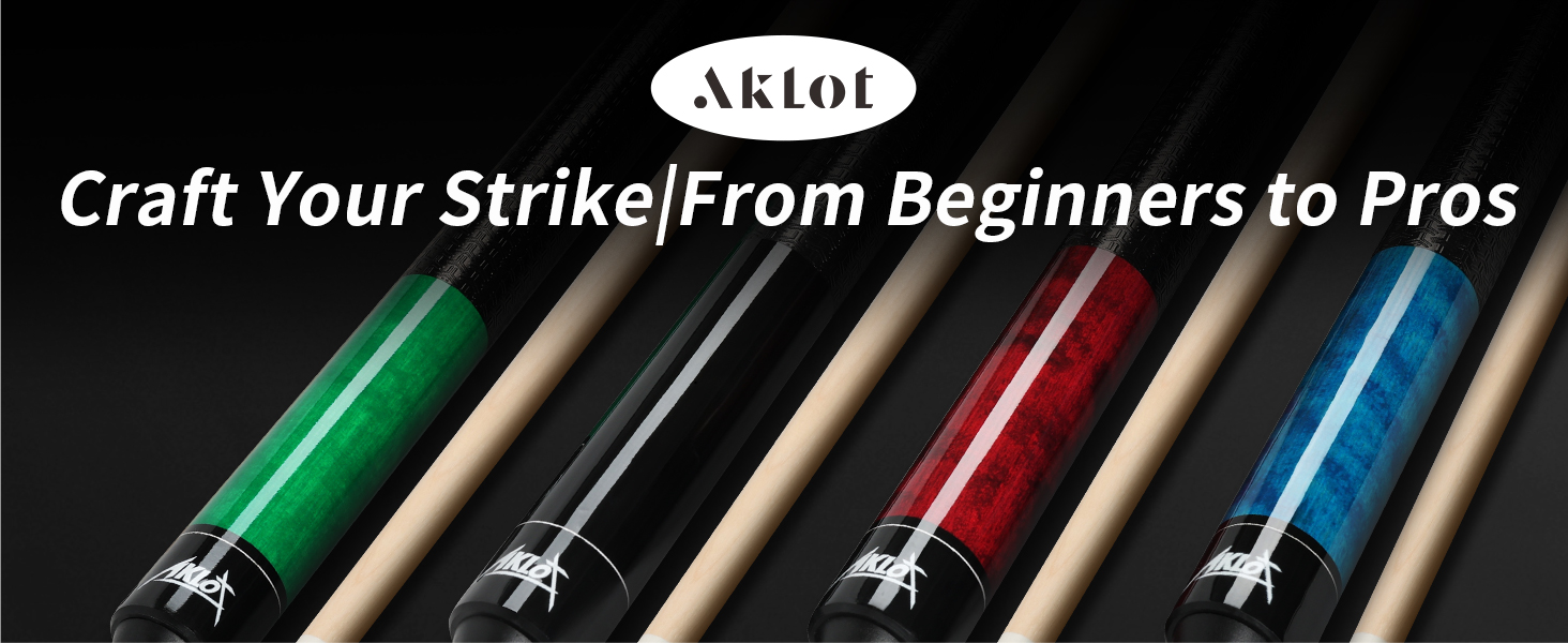 AKLOT Більярдний кий 58' - канадський клен, 13 мм шкіряна вершина, 3D ручка, преміум якість, для професійних гравців, чорний (540г)