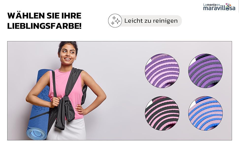 Килимок для гімнастики та йоги LA MENTE ES MARAVILLOSA: антиковзкий, з сумкою та E-book, 183x61 см