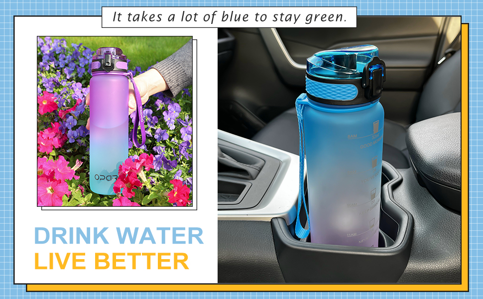 Спортивна пляшка для води Opard 900 мл з герметичним кришкою, без BPA, Tritan, для фітнесу (блакитно-сірий градієнт) (1л-вставка для фруктів, блакитний, фіолетовий)