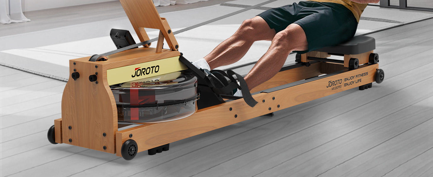 Гребний тренажер JOROTO MR280PROB для дому з дуба, з Bluetooth, складний, з дисплеєм та підтримкою Kinomap, регульований тримач для планшета, до 150 кг