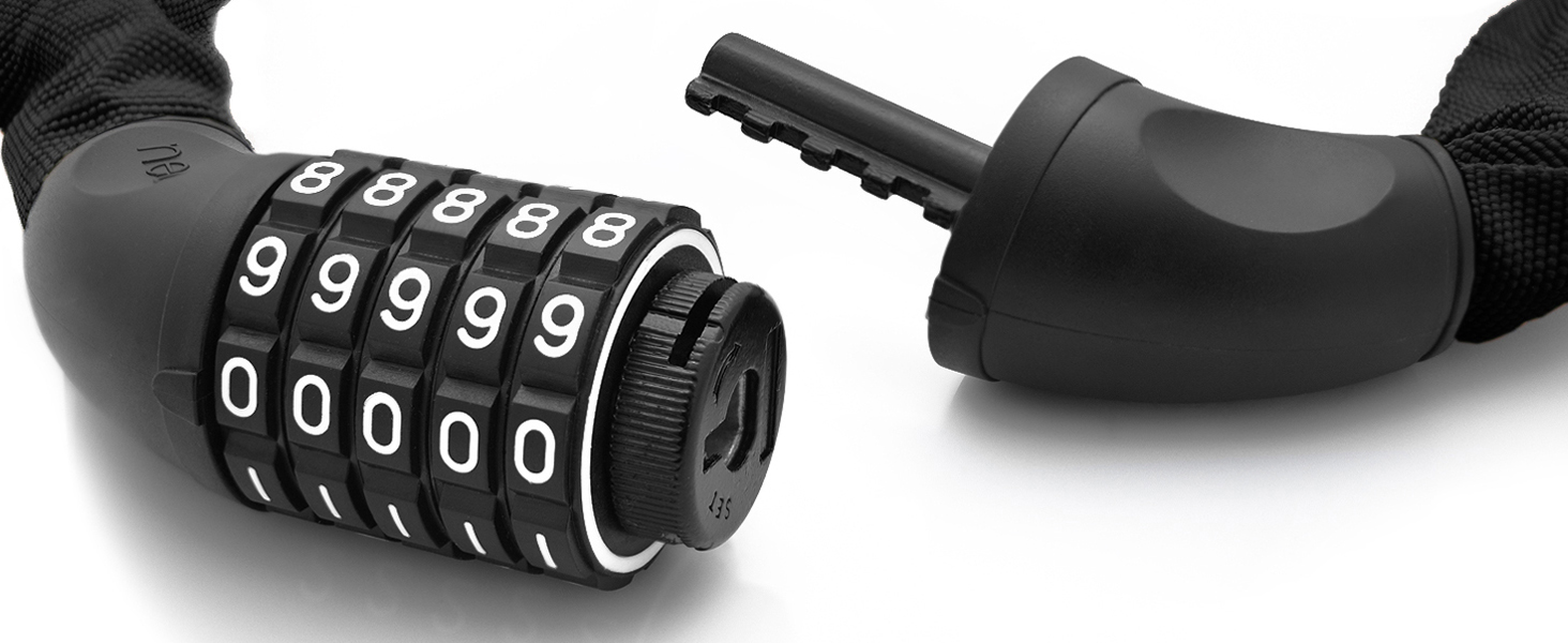 Замок для велосипеда Nean з кодом та високим рівнем безпеки, ланцюговий замок, код-комбінація, посилені сталеві ланки, 6 мм x 900 мм, чорний