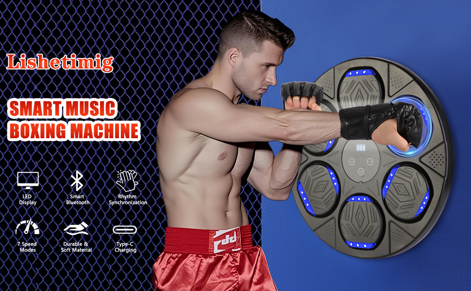 Музична боксмашина Lishetimig для стін, Bluetooth, LED-підсвітка, 7 режимів швидкості, боксерські рукавички для дорослих та дітей, тренування вдома та в офісі