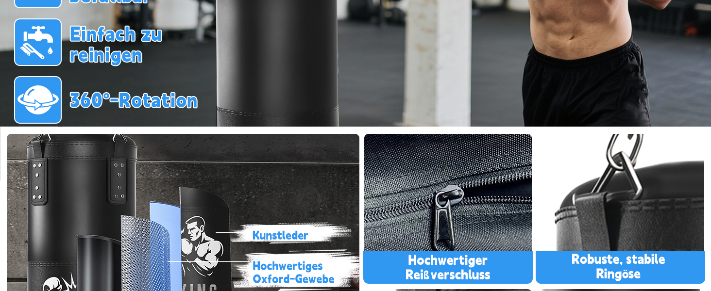 Боксерський мішок для дорослих Ninonly 120см, наповнений, з рукавичками, реактивним м'ячем, тренажером сили рук, скакалкою для MMA, карате, кікбоксингу, боксу, домашніх тренувань