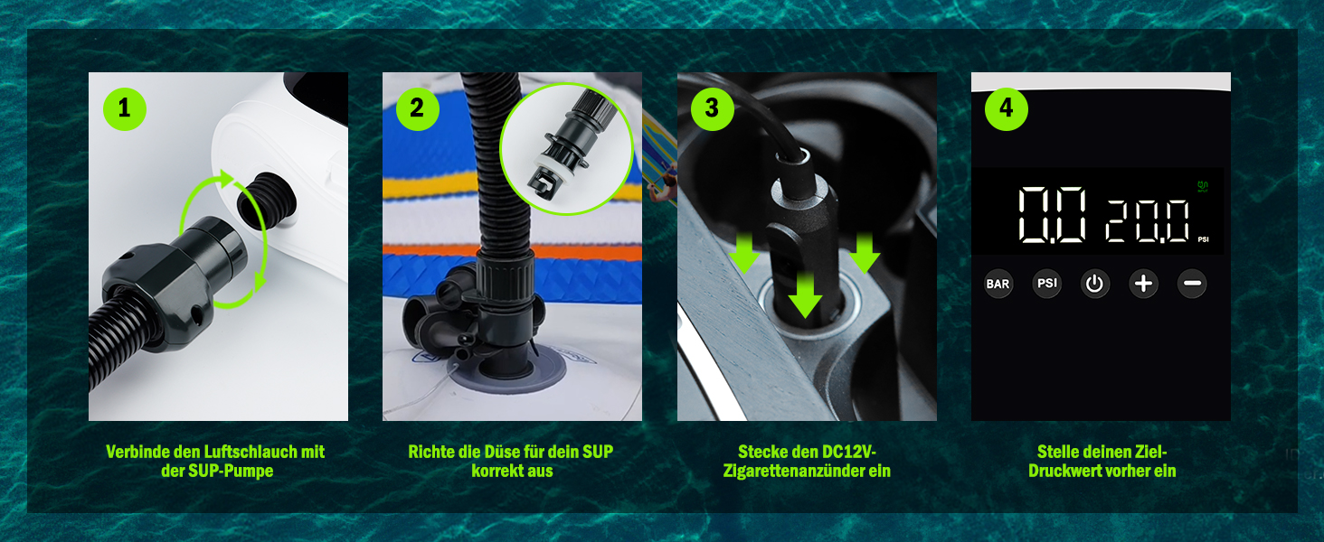 Електричний насос для SUP дошки, каяки та човни - 20 PSI, LCD дисплей, автоматичне вимкнення