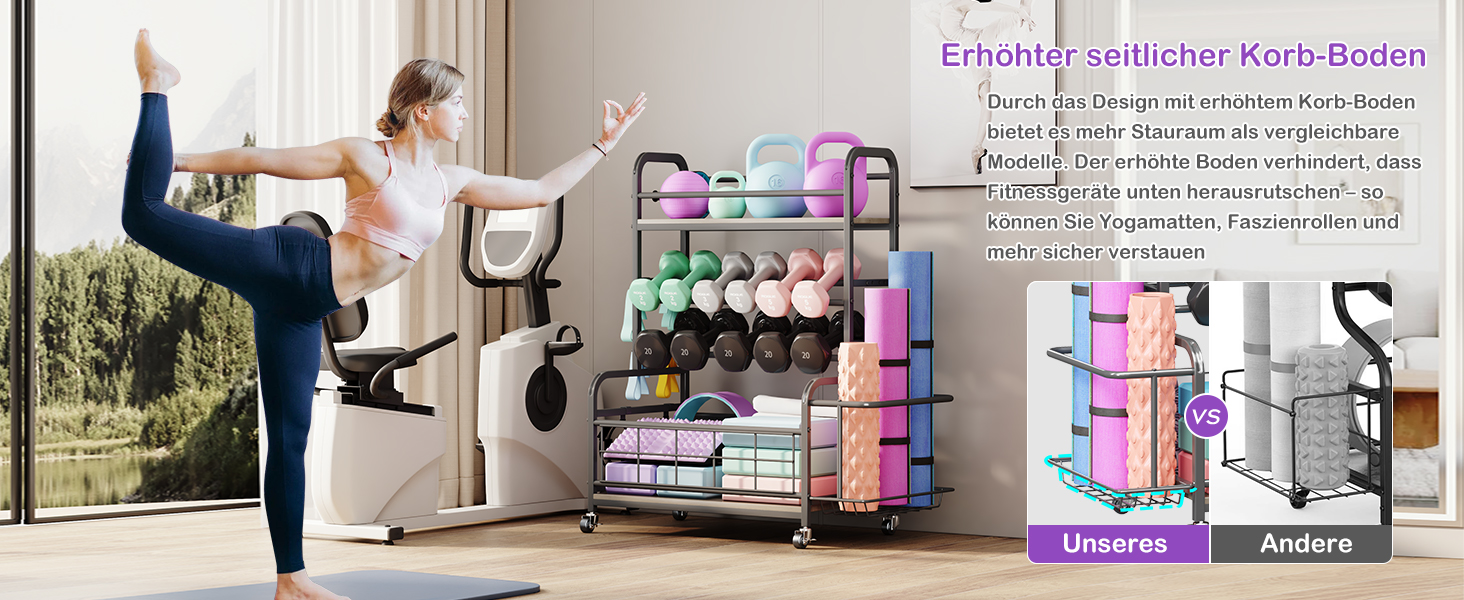 Стійка для гантелей Homeiju: зберігання гантелей, гир, йога-матів, з колесами та гачками (сіра)