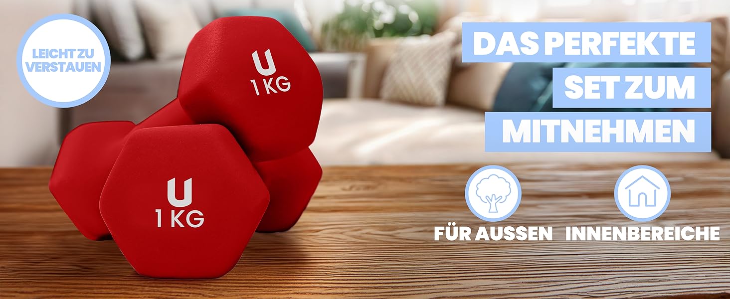 Гантелі неопренові Unycos 2 шт. 1-10 кг, шісткутні, антиковзаючі для фітнесу, силових тренувань, пілатесу та дому (#13 Червоний, 2 x 1 кг)