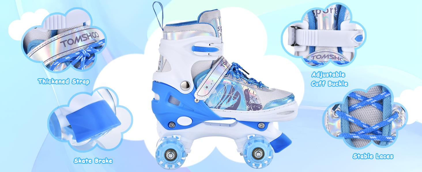 Роликові ковзани TOMSHOO для дівчаток, дитячі ролики з LED-підсвіткою, регульовані, для початківців, подарунок (блакитні, розмір L (37-39 EU))