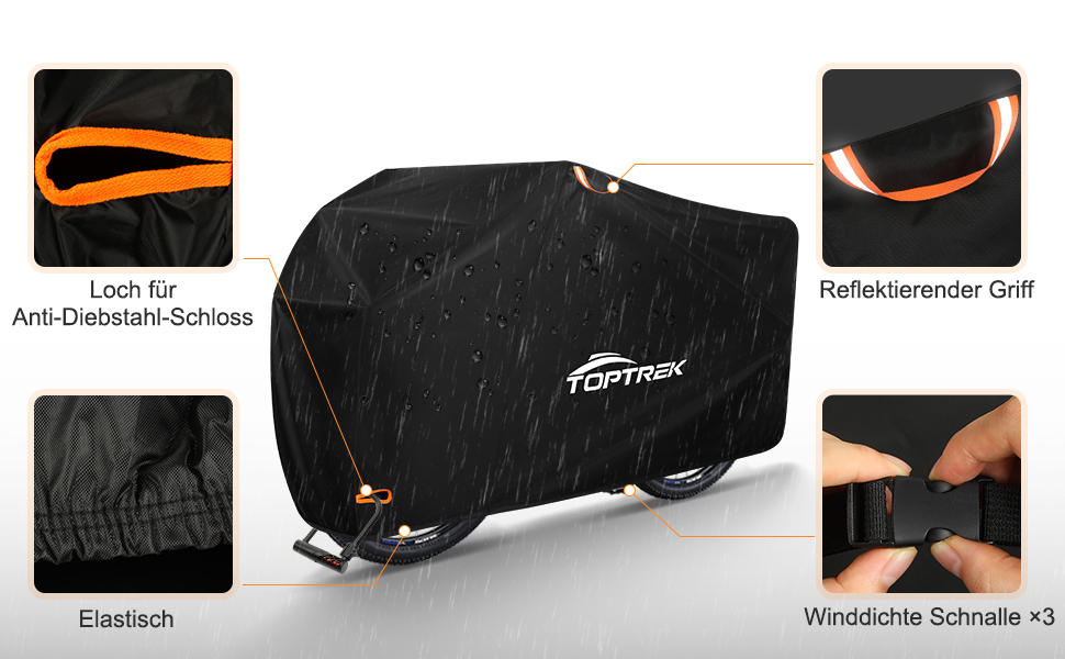 Водонепроникний чохол для велосипеда Toptrek: захисна накидка 200x110x70 см з оксфордської тканини 420D