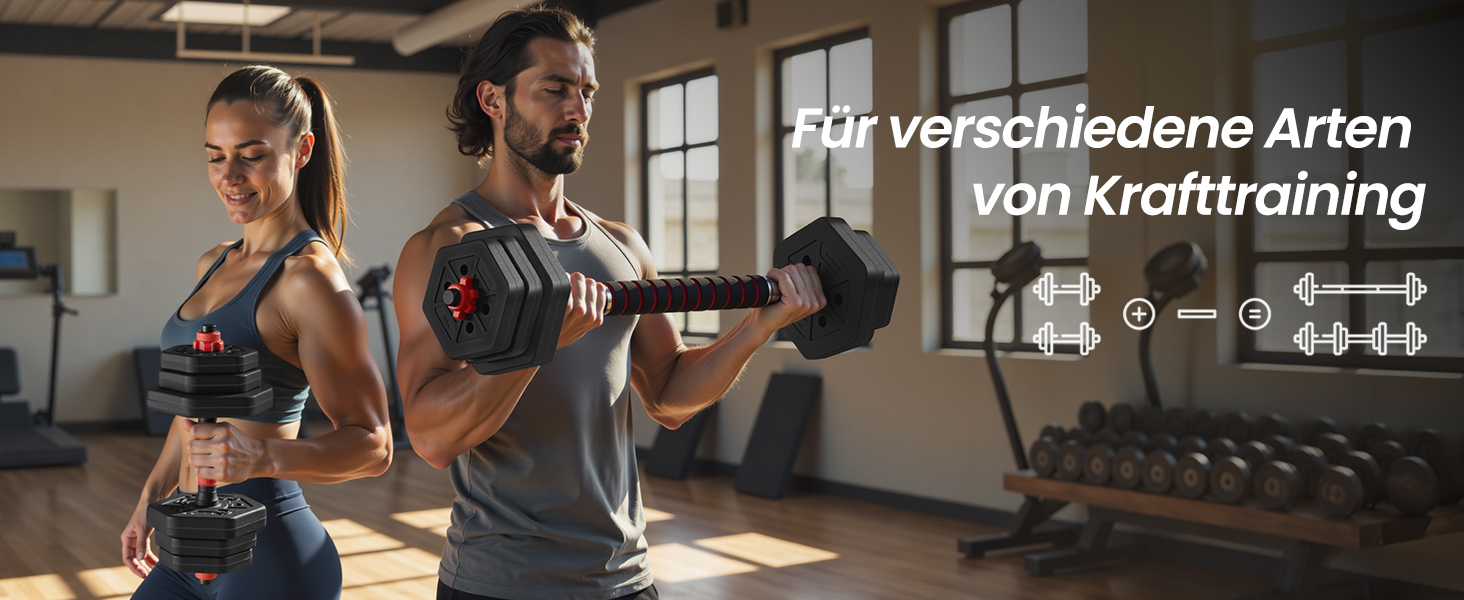 Набір гантелей SONGMICS з'єднаний штангою, шестигранний, 10-40 кг, для фітнесу та силових тренувань вдома та в спортзалі