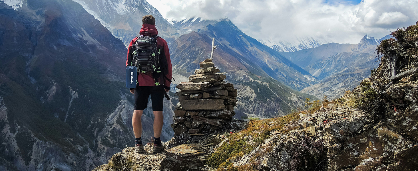 Килимок для кемпінгу Ciskotu самонадувний 8 см з подушкою. Підходить для кемпінгу, піших прогулянок та подорожей. (Синій+Сірий)