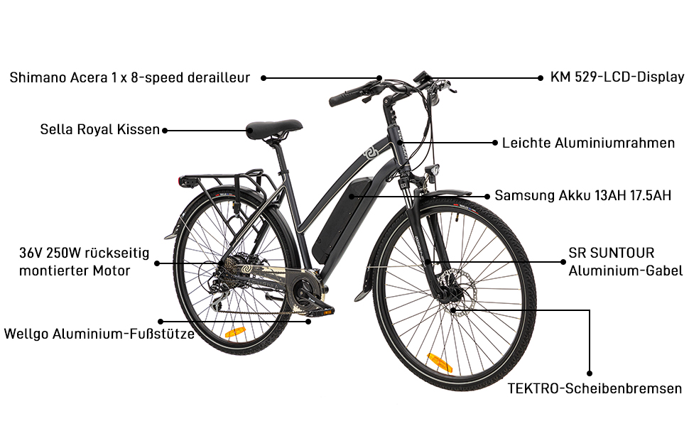 Велосипед VecoCraft Athena E-Bike 28', 36В, 250Вт, Shimano 8-шв., чорний