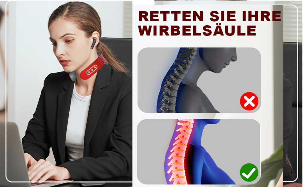 Масажер для шиї Neurotex Lefaya Nurotex 11-в-1: бездротовий, з підігрівом 42°C, 9 рівнів інтенсивності та 6 режимів, електричні імпульси проти болю та напруги (червоний)