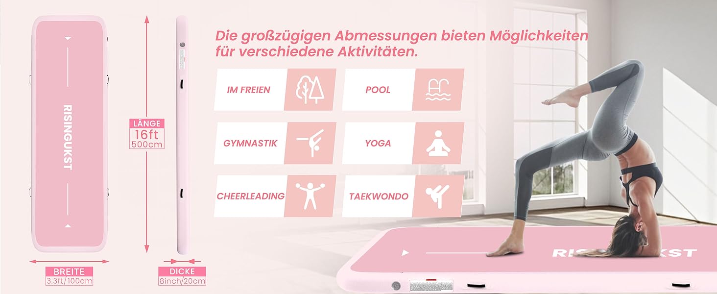 Надувна гімнастична килимок Air Matte Track - 500x100x20 см, зелено-рожевий (з насосом)