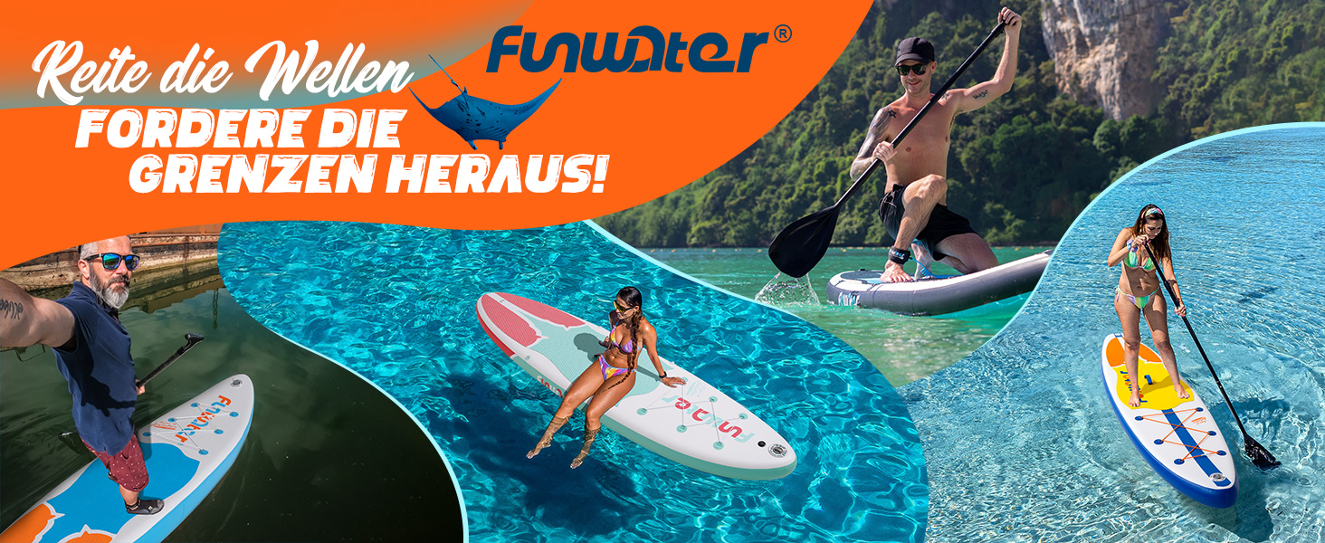 Надувне SUP-борд FunWater: комплект з аксесуарами (весло, насос, рюкзак, лінія, водонепроникний мішок)