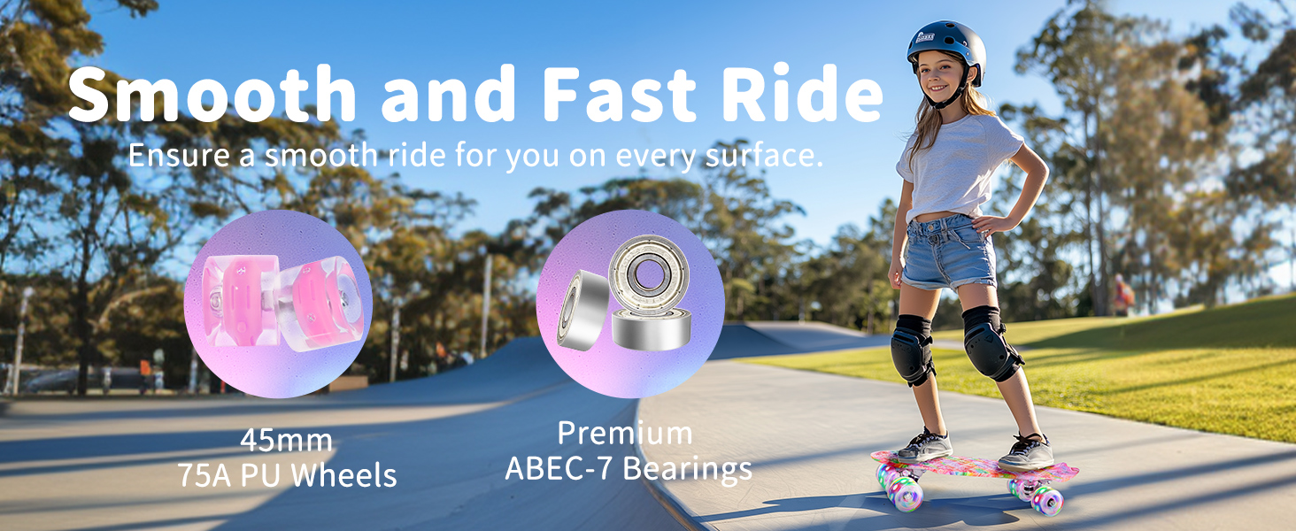 Скейтборд BELEEV 22 дюйми Mini Cruiser з LED колесами та T-Tool, для дітей, підлітків, дорослих, Galaxy Blue