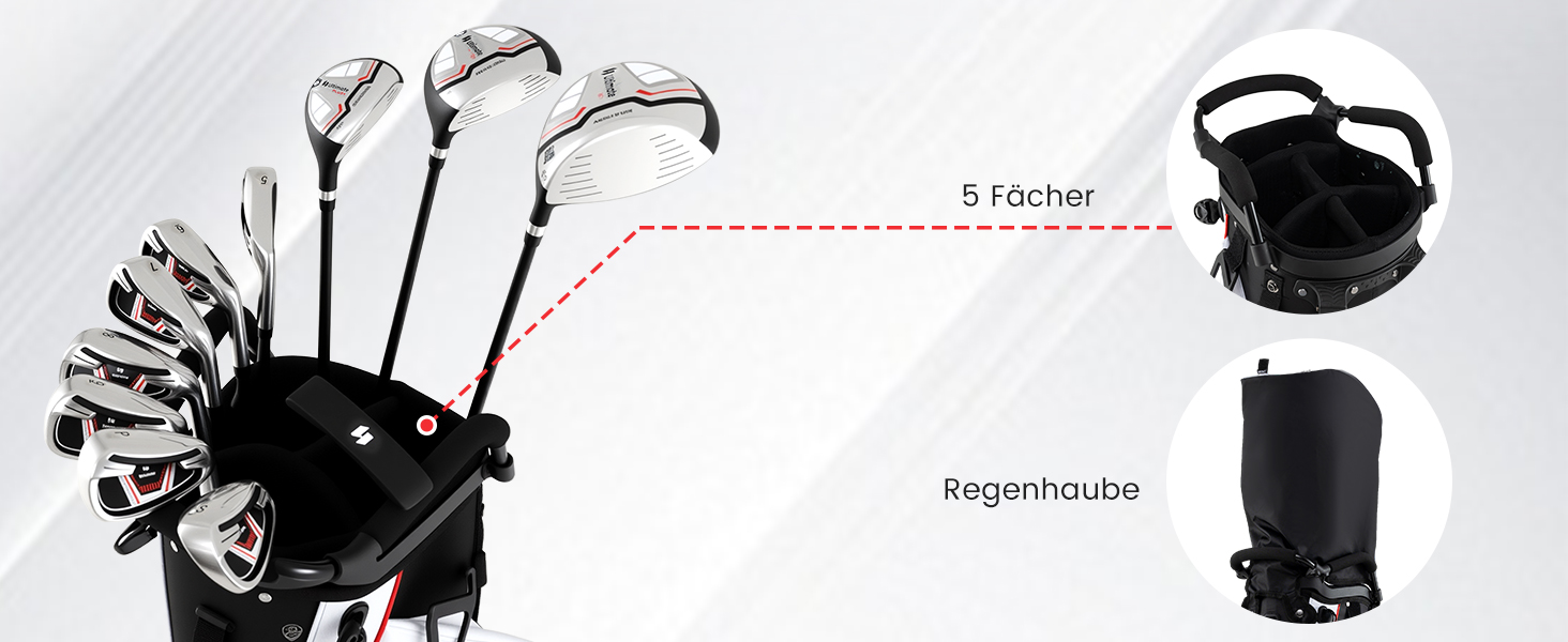 Комплект жіночих гольф-ключок COSTWAY, 9/11-ти частинний, для правші, з чохлом від дощу, 1 драйвер, 3 фейрвеї, 4 гібриди, 6/7/8/9/P ірон, паттер, червоний, 15 частин