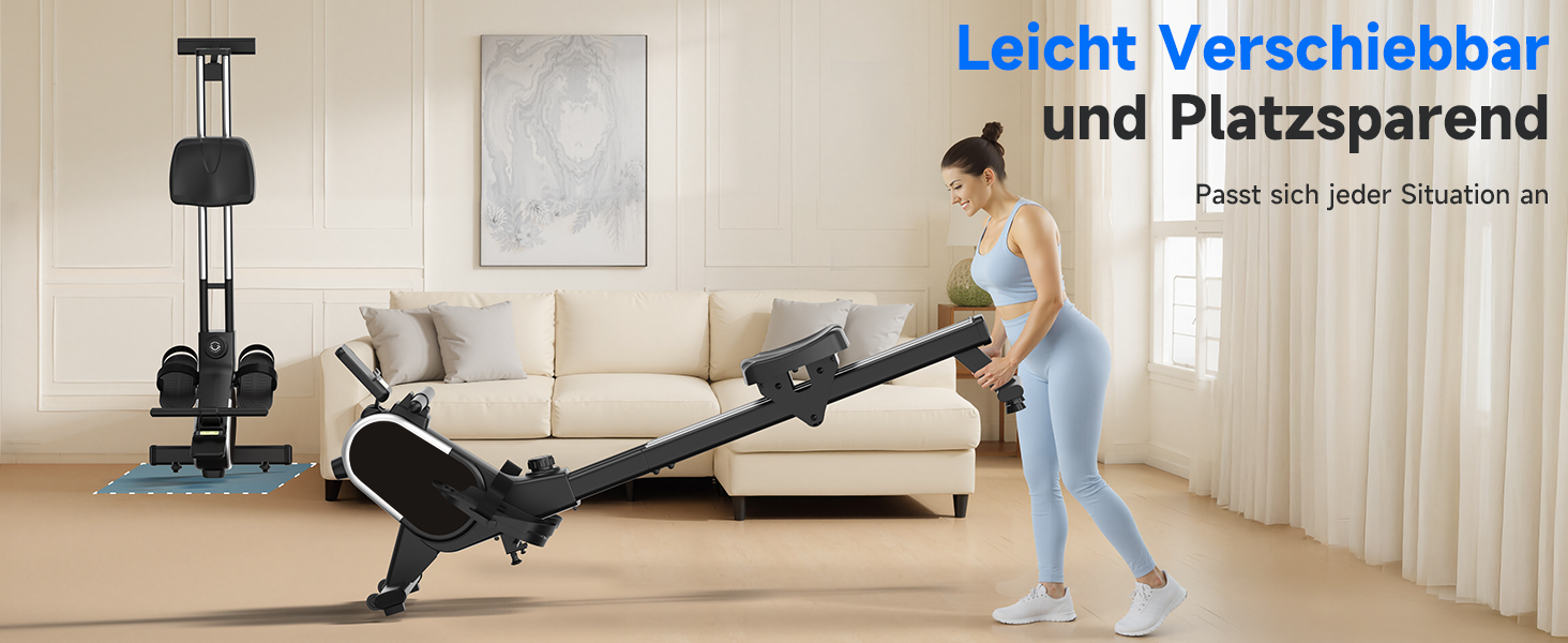 Гребний тренажер CHAOKE для дому, тихий магнітний, з App, 16 рівнів опору, стабільний, до 160 кг, чорний