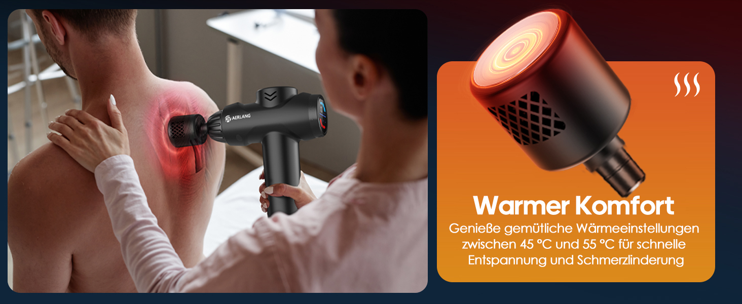 Масажер AERLANG з підігрівом та охолодженням: для зняття м'язового болю, 7 насадок, тиха робота, ідеальний подарунок для чоловіків (чорний)