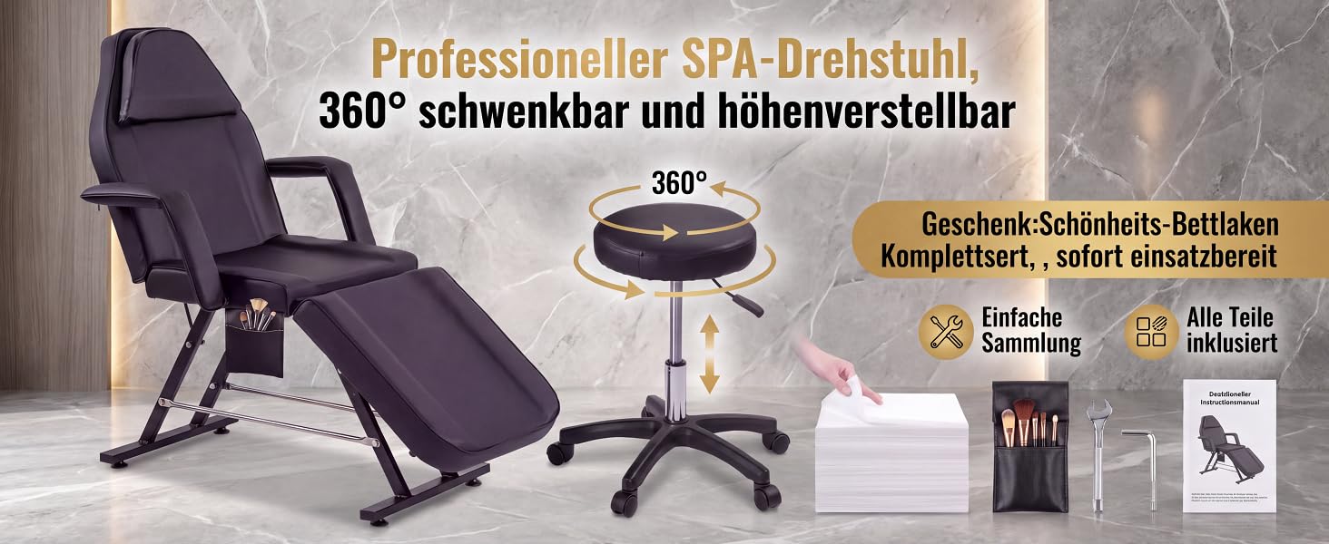 Косметологічна кушетка для масажу, поворотна на 360°, складана, біла