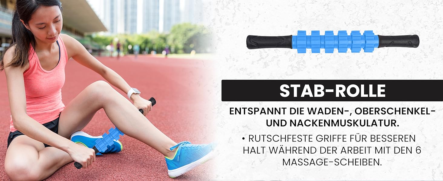 Набір для масажу фасцій Unycos: ролер, стрічка, м'яч, стік та фітнес-стрічки (120 кг)