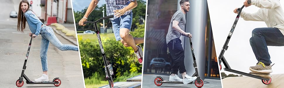 Трюковий самокат Freestyle Kick Scooter ABEC 7 Кульковий підшипник PU колесо Поворотна ручка 360, нековзна ручка, до 100 кг, Kick Scooter для дітей дорослих від 7 років (від 110см до 185см) Синій Синій